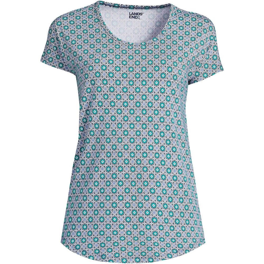Lands End  Women's Top Emerald Medallion Design Short Sleeve NEW Size XL